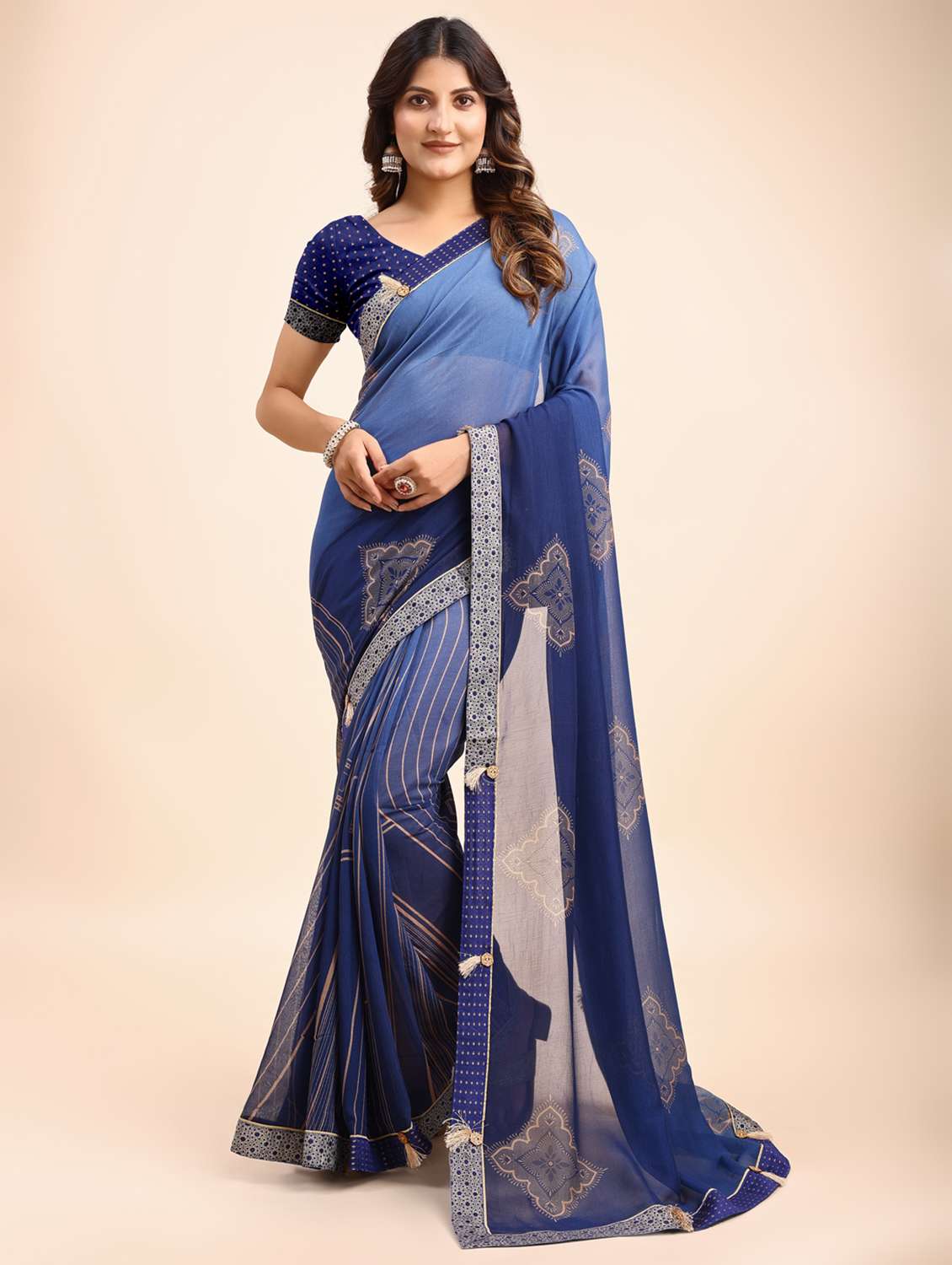 women printed half & half saree with blouse