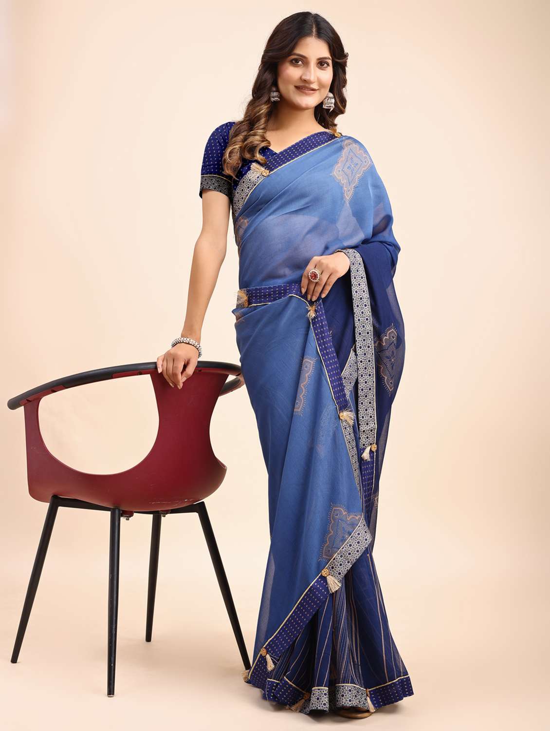 women printed half & half saree with blouse - 22606786 -  Standard Image - 3