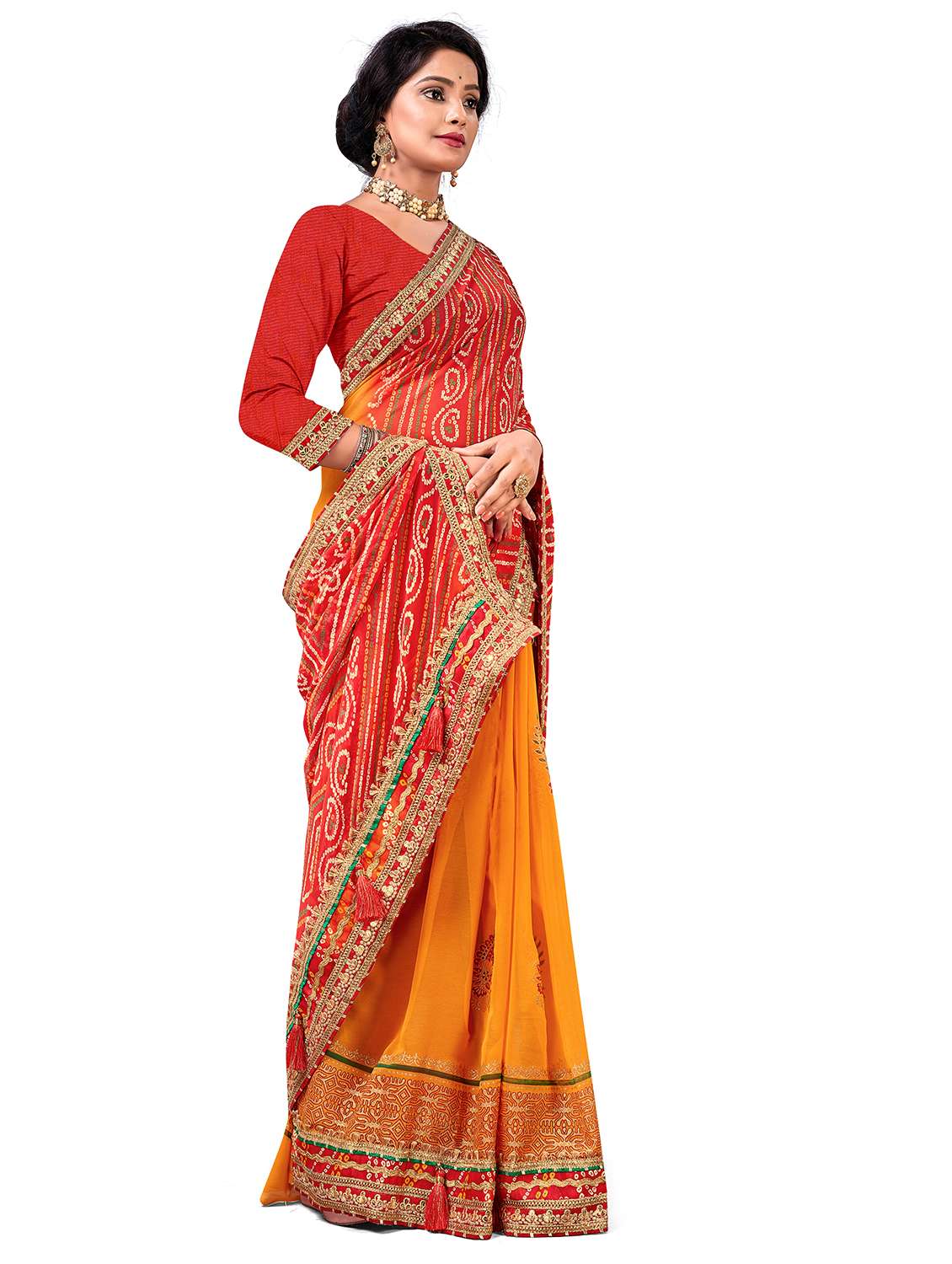 women bandhani printed half & half saree with blouse - 22606796 -  Standard Image - 3
