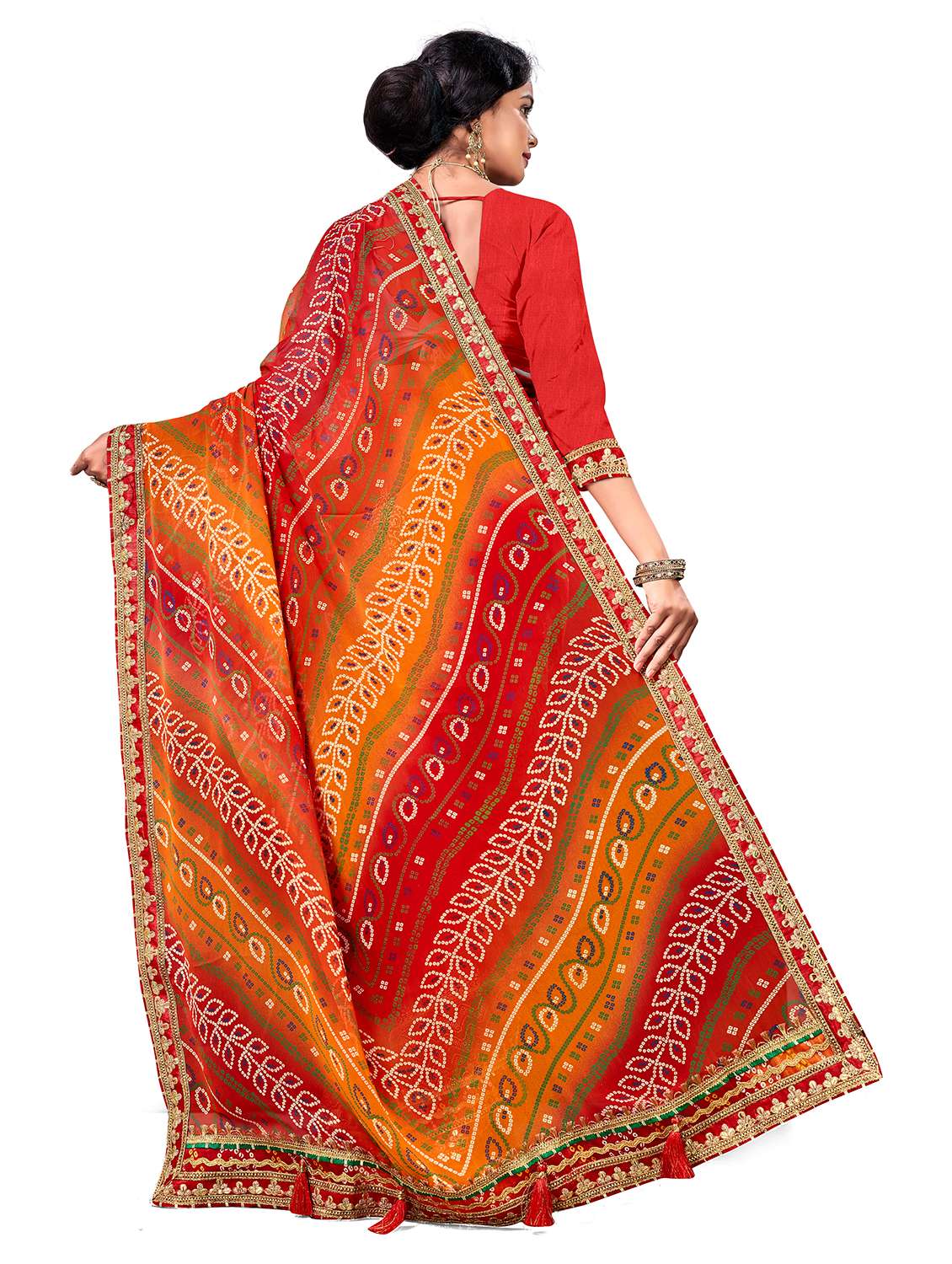 Women Bandhani Printed Half & Half Saree With Blouse - 22606801 -  Standard Image - 3