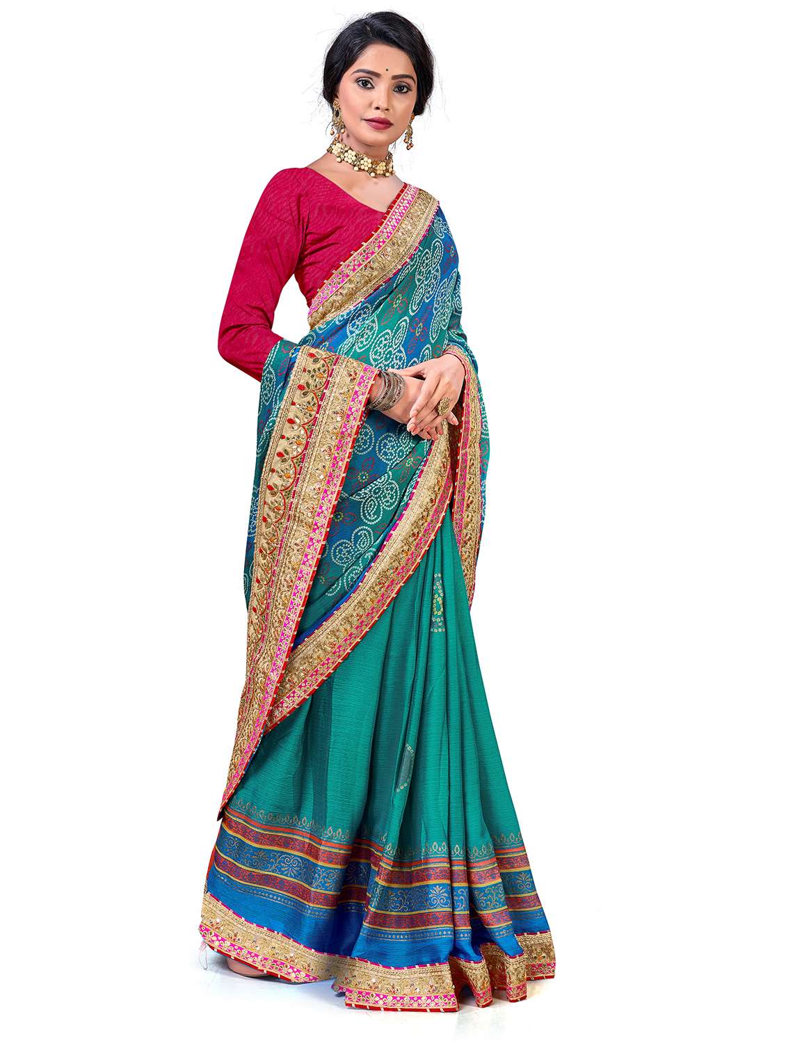 women bandhani printed half & half saree with blouse - 22606802 -  Standard Image - 3