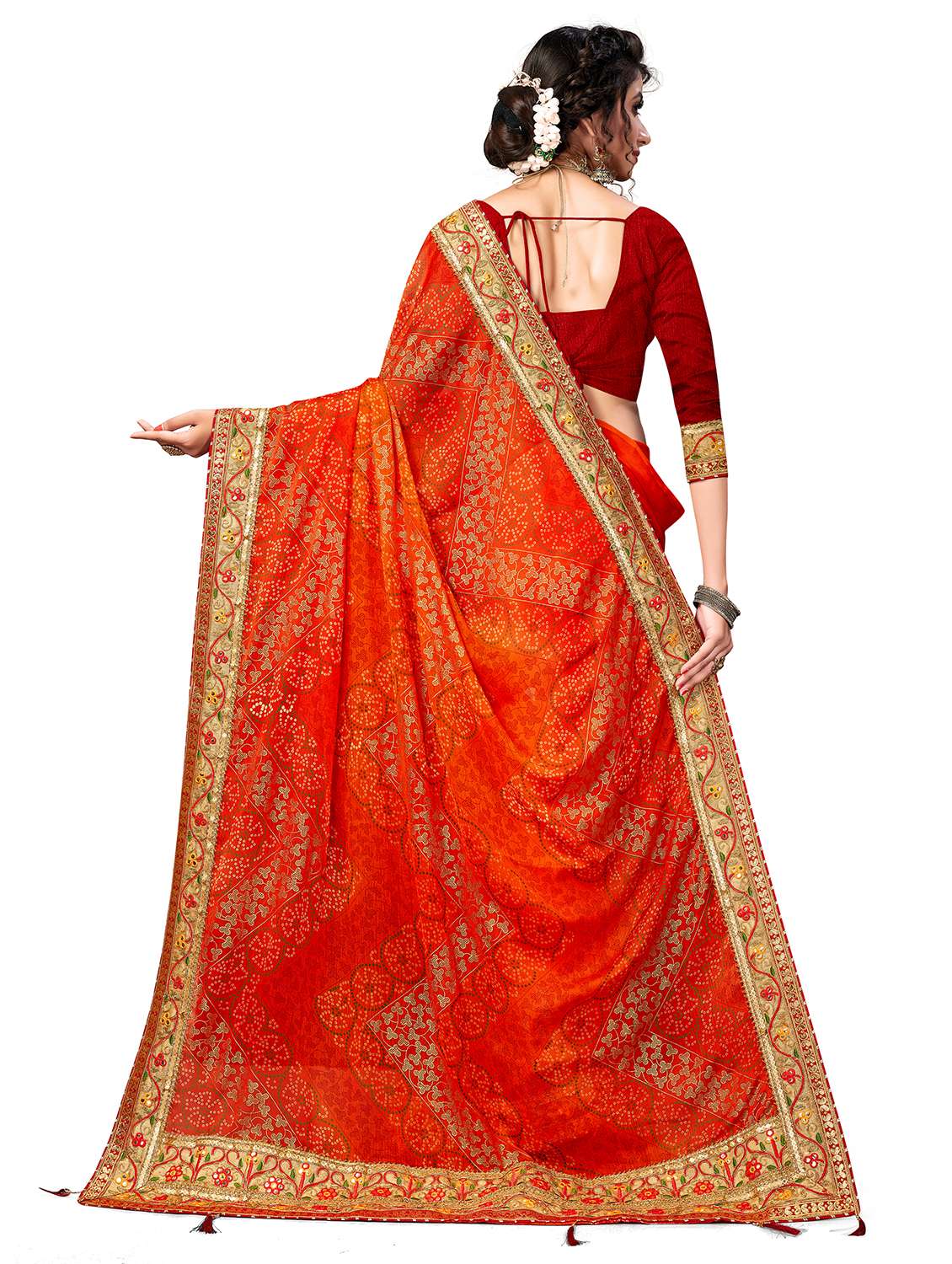 Women Printed Half & Half Saree With Blouse - 22606813 -  Standard Image - 3