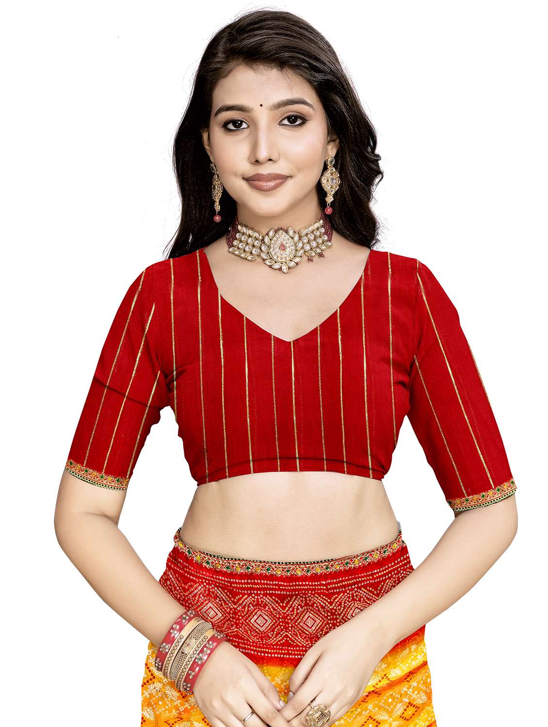 Women Bandhani Printed Saree With Blouse - 22606828 -  Standard Image - 3