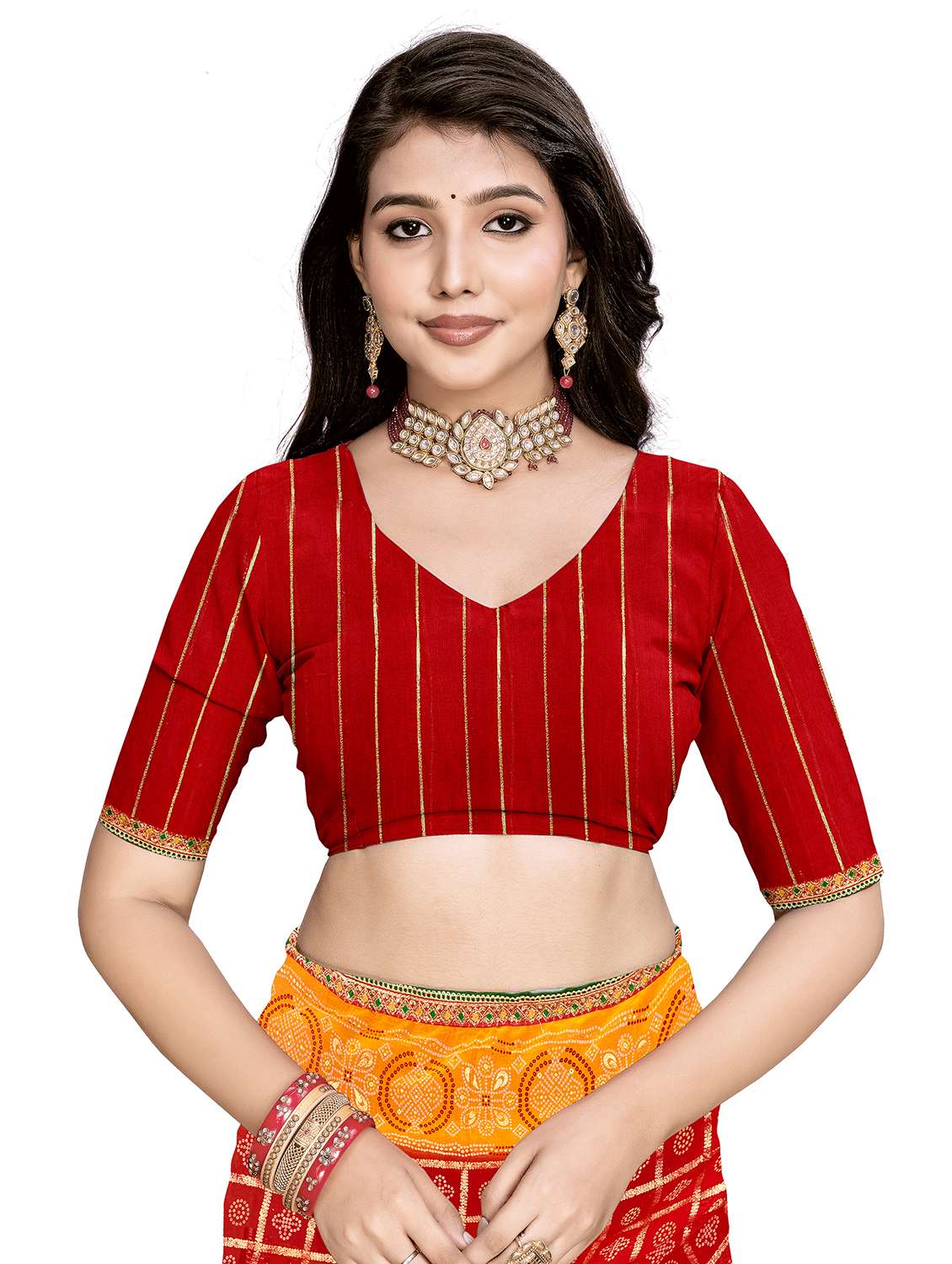 Women Bandhani Printed Saree With Blouse - 22606829 -  Standard Image - 3