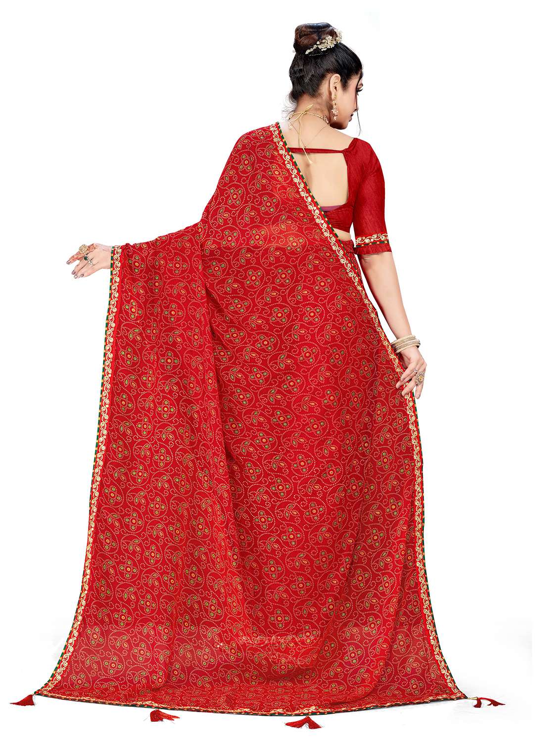 Women Bandhani Printed Saree With Blouse - 22606832 -  Standard Image - 3