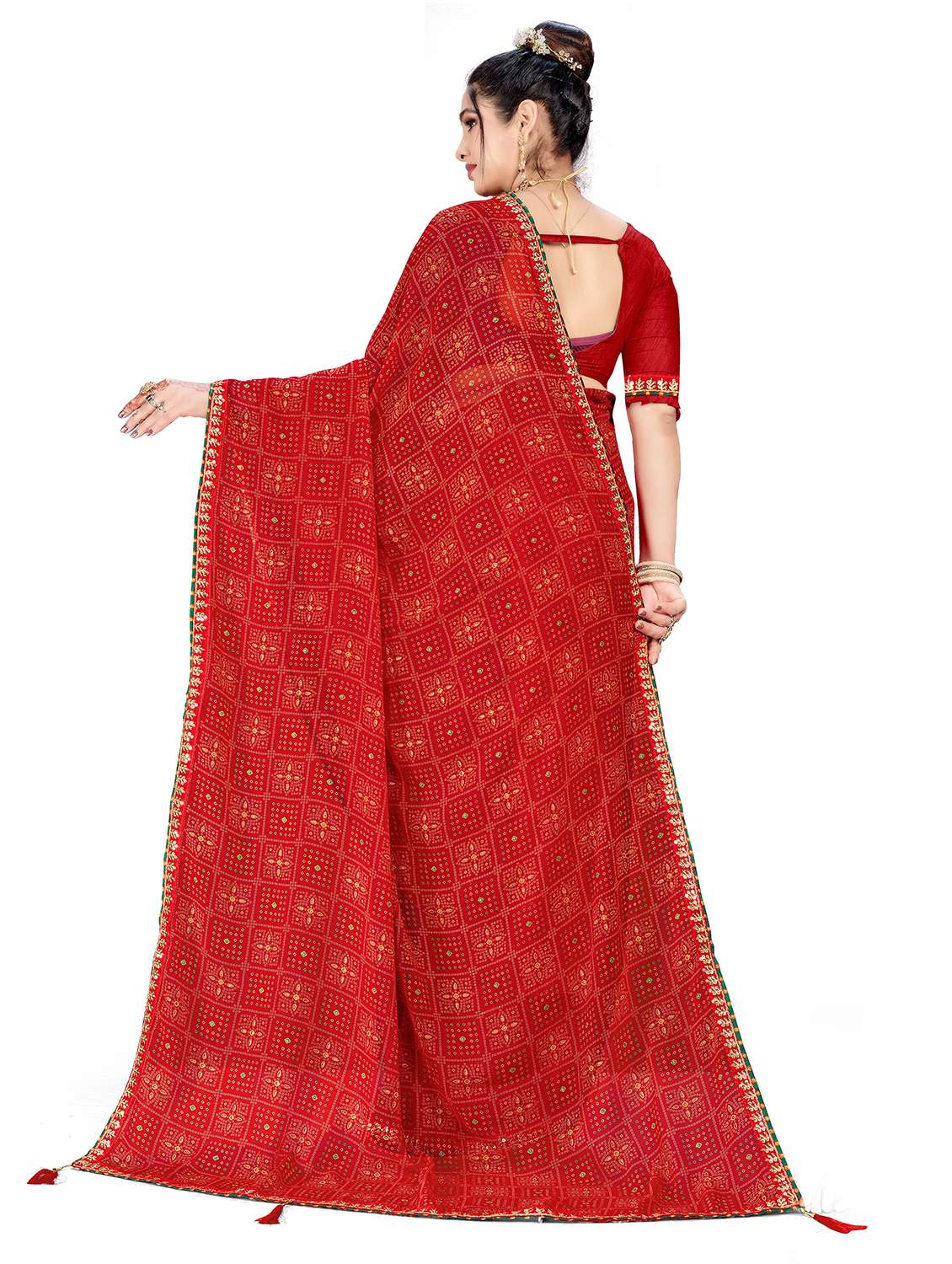 Red Georgette Printed Saree With Blouse - 22606834 -  Standard Image - 3