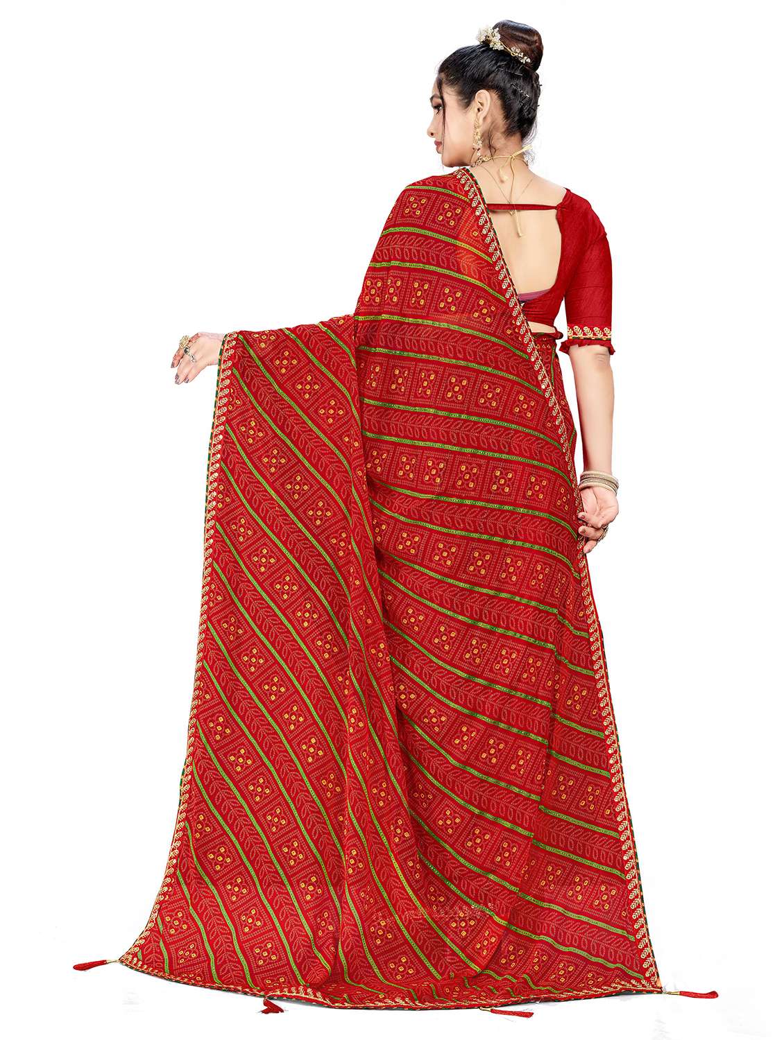Women Bandhani Printed Saree With Blouse - 22606835 -  Standard Image - 3