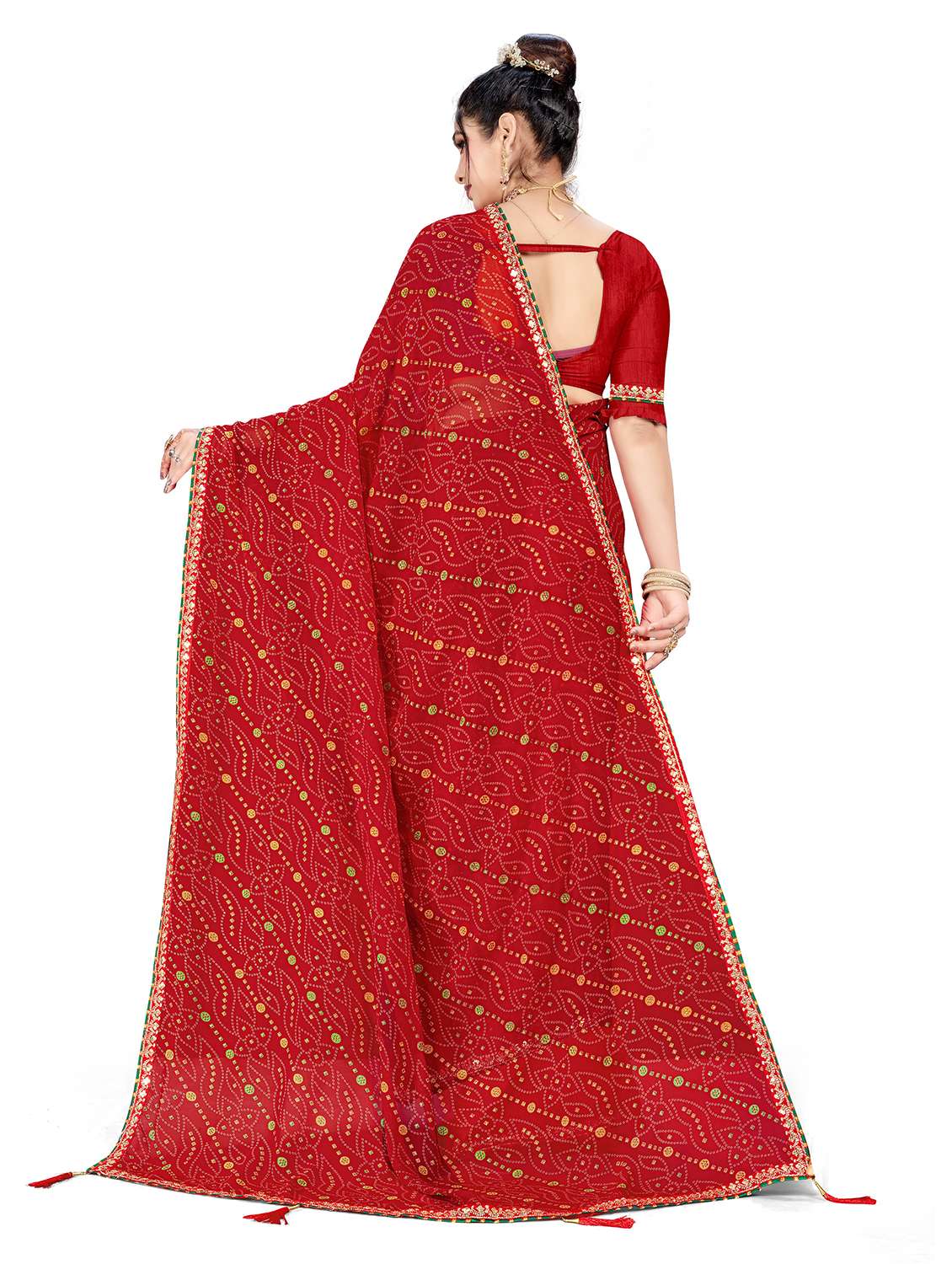 Women Bandhani Printed Saree With Blouse - 22606836 -  Standard Image - 3