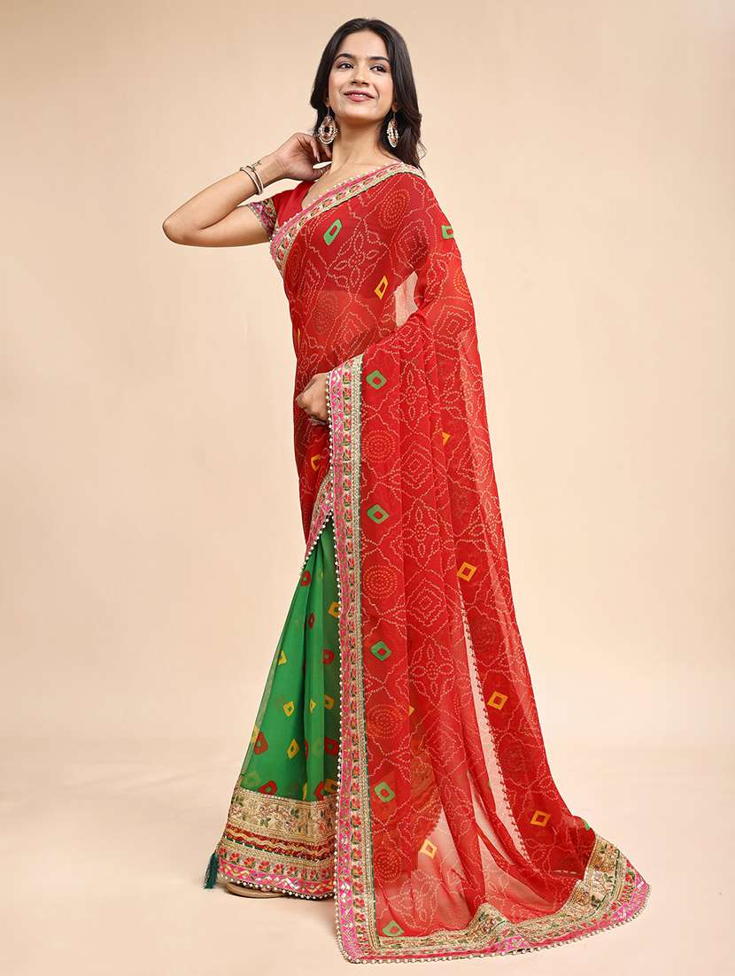 women bandhani printed half & half saree with blouse - 22606840 -  Standard Image - 3