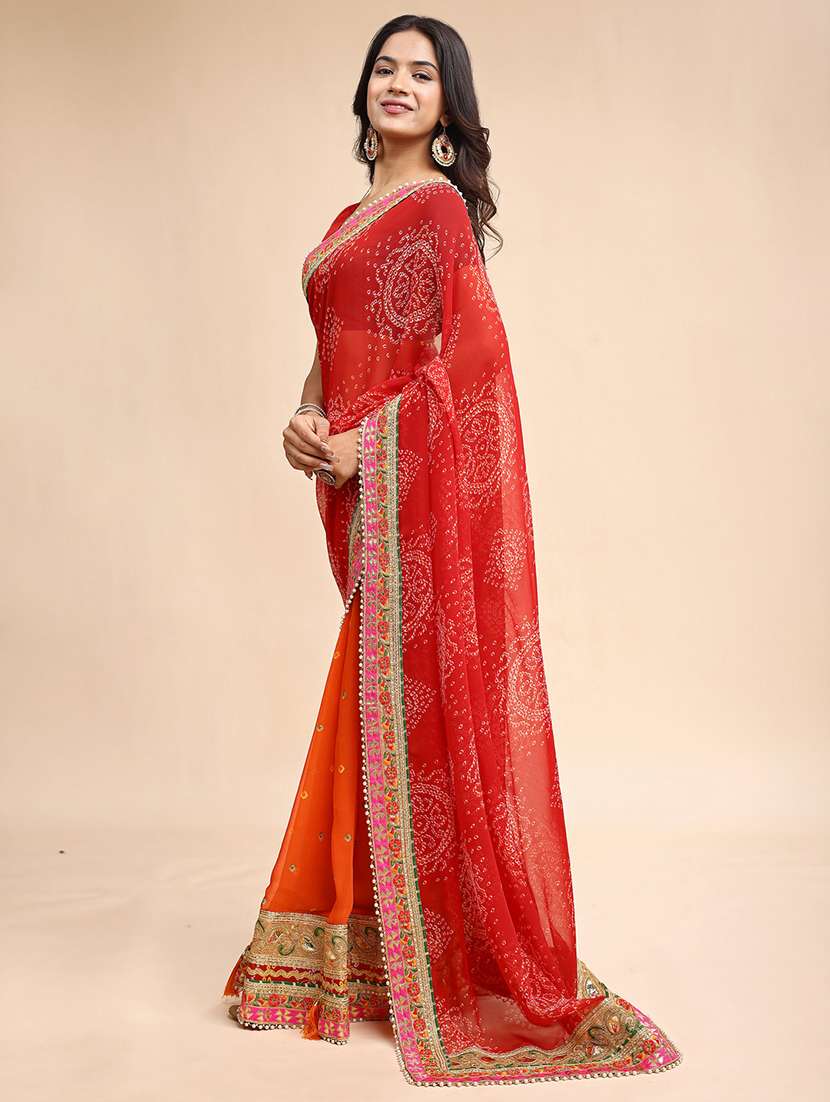 women bandhani printed half & half saree with blouse - 22606841 -  Standard Image - 3