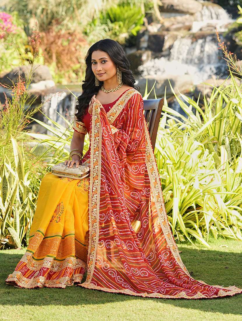 women bandhani printed half & half saree with blouse - 22606843 -  Standard Image - 3