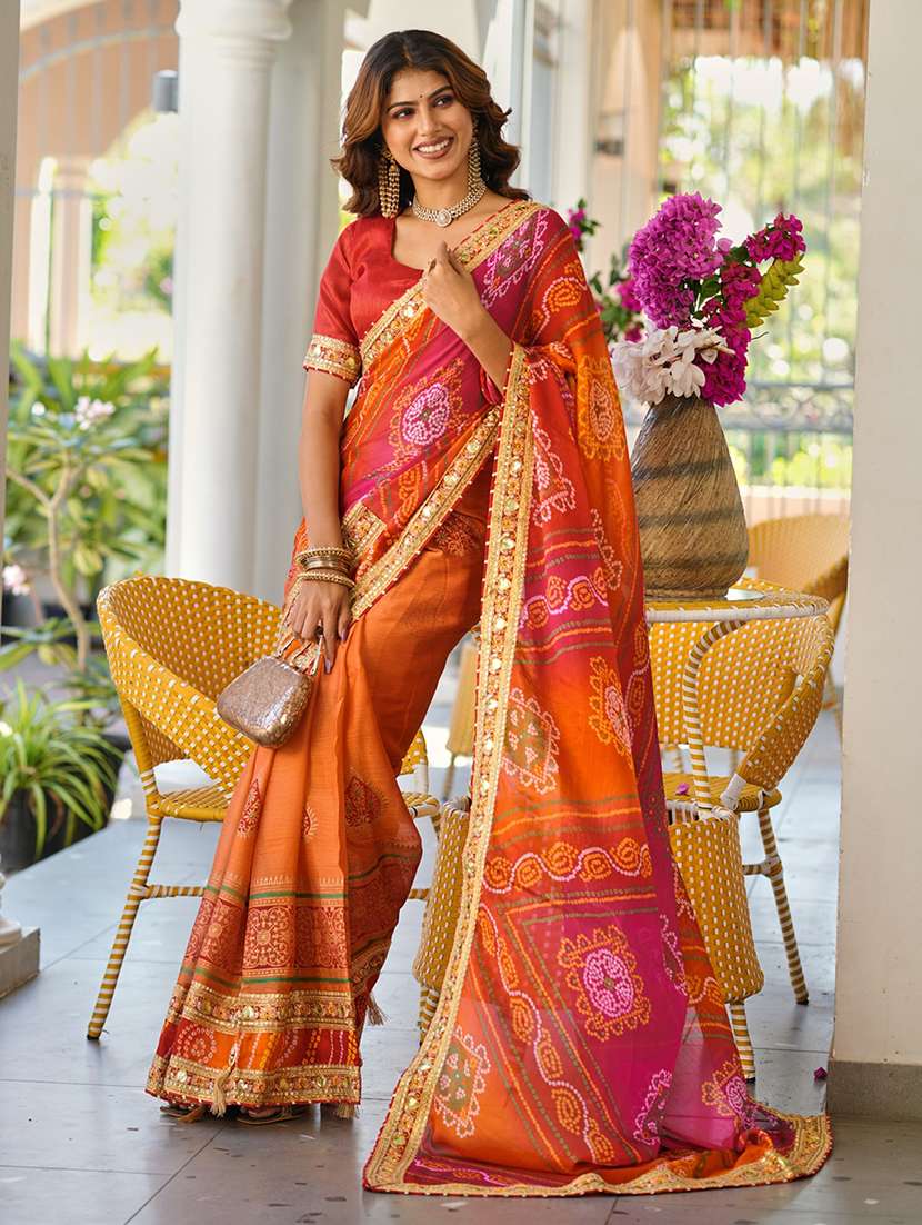 women bandhani printed half & half saree with blouse - 22606844 -  Standard Image - 3