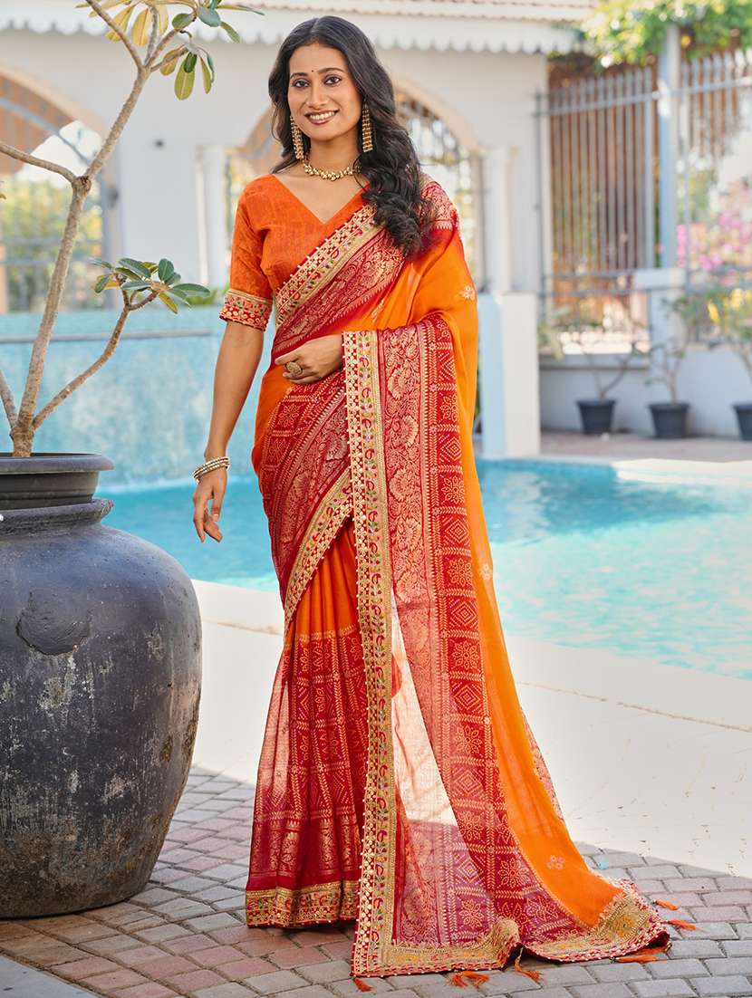 women bandhani printed half & half saree with blouse
