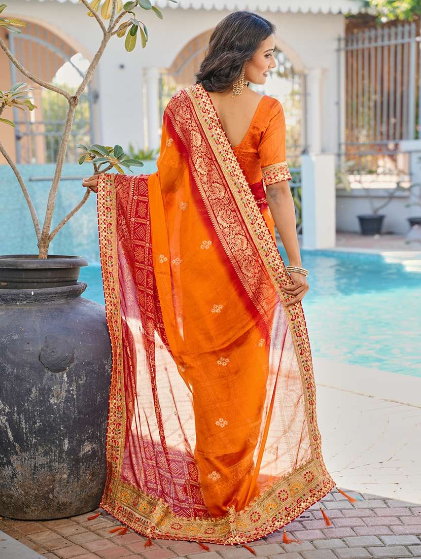 women bandhani printed half & half saree with blouse - 22606845 -  Standard Image - 3