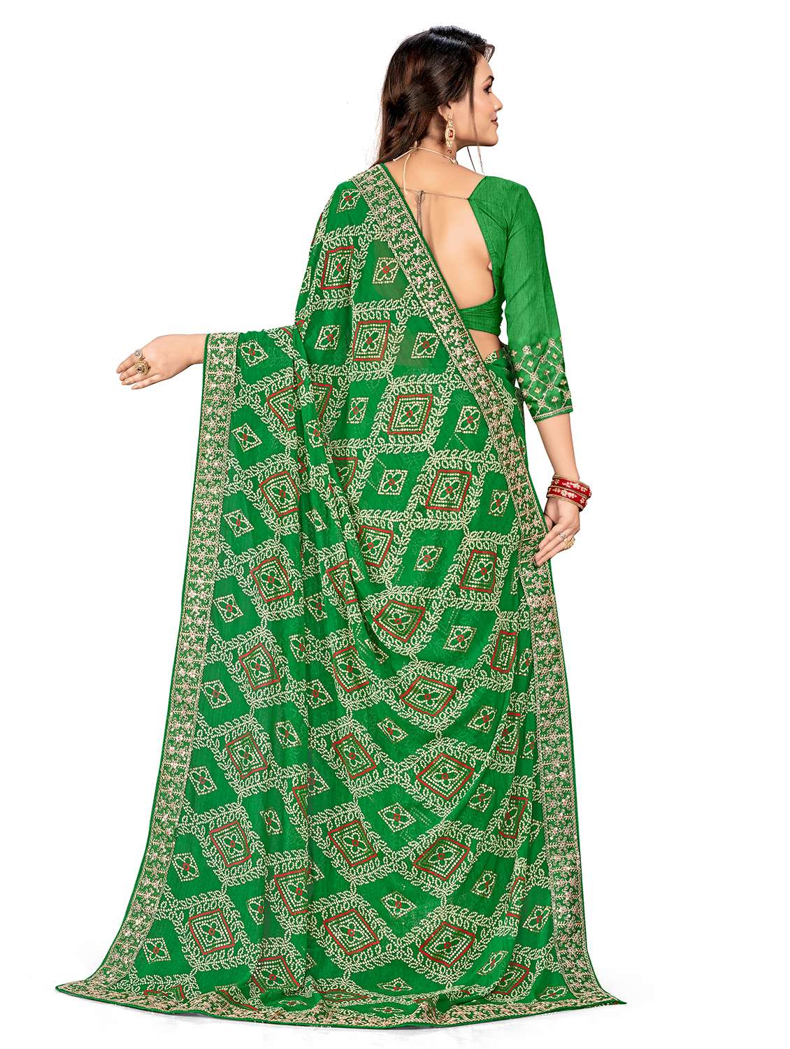 women bandhani printed saree with blouse - 22606848 -  Standard Image - 3