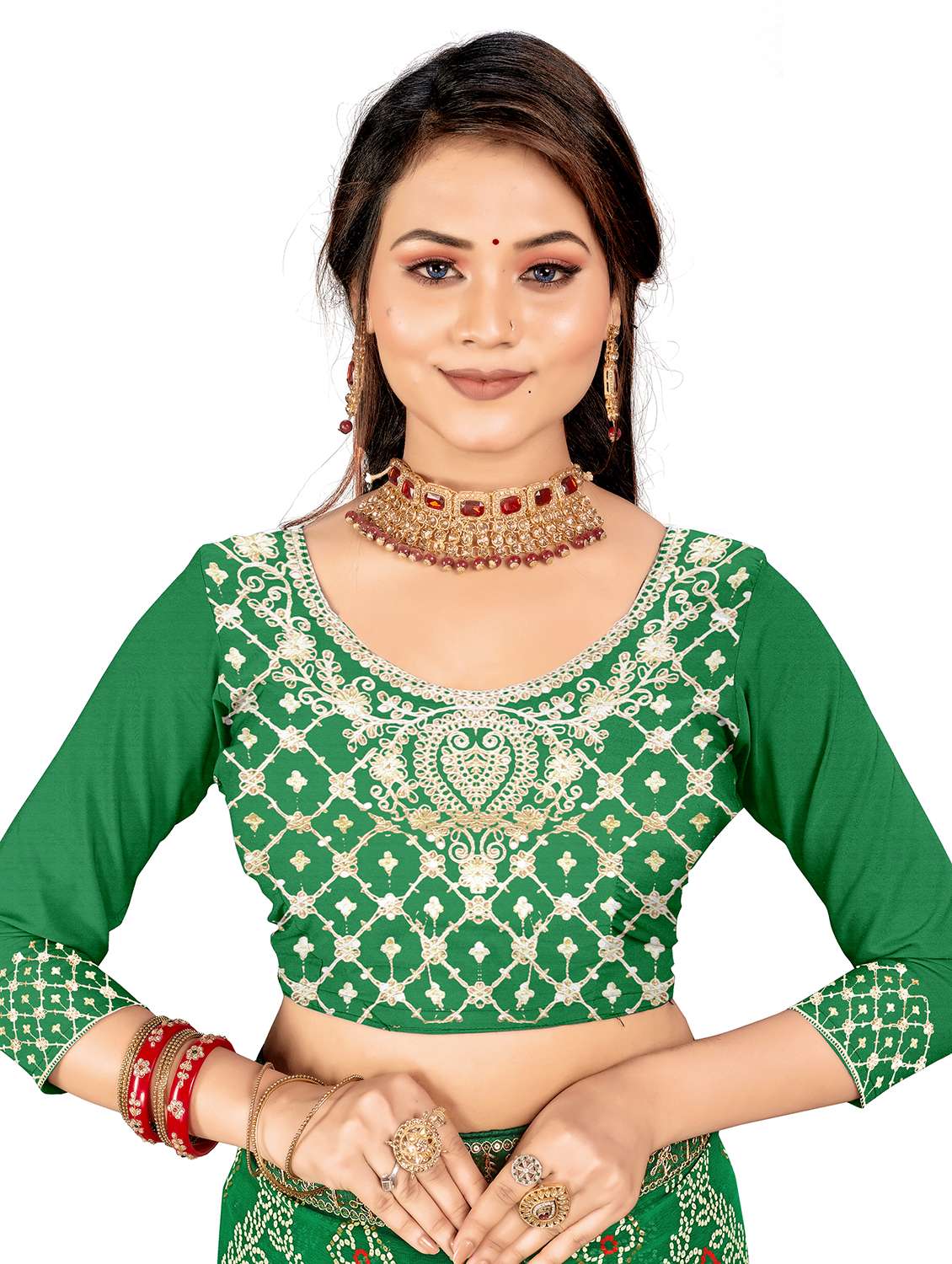 women bandhani printed saree with blouse - 22606848 -  Standard Image - 5