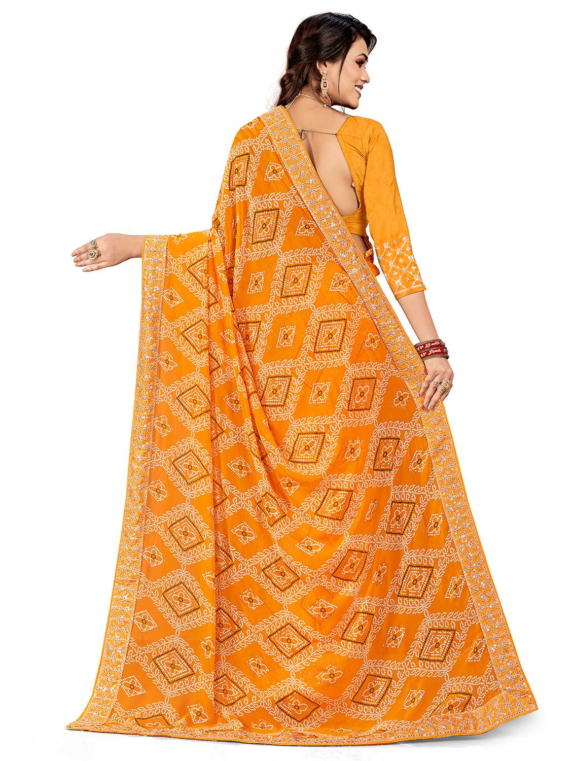 women bandhani printed saree with blouse - 22606849 -  Standard Image - 3