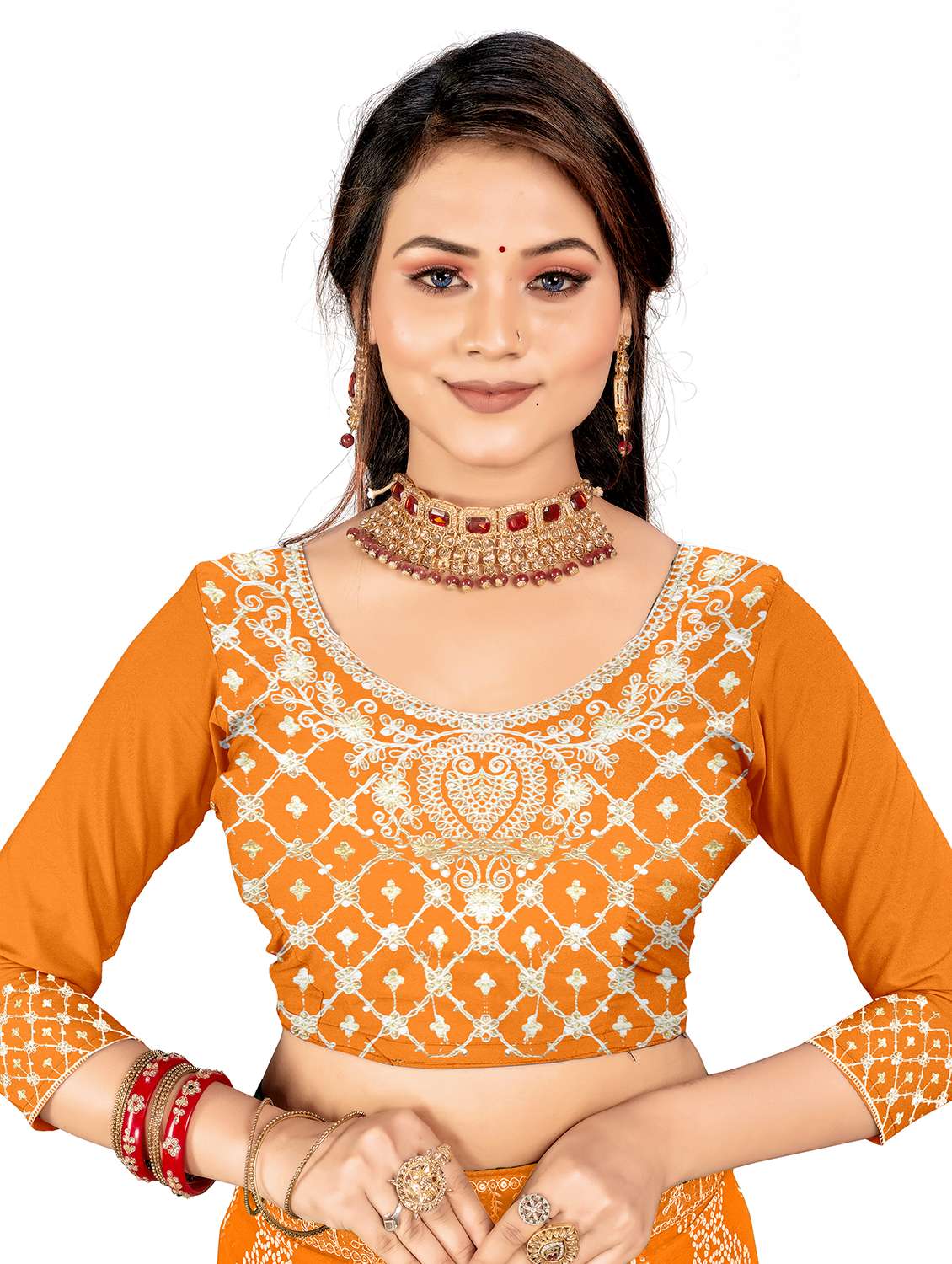 women bandhani printed saree with blouse - 22606849 -  Standard Image - 5