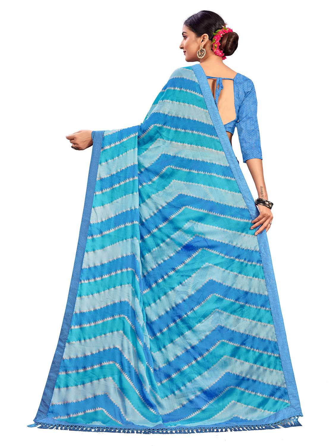 women leheriya printed saree with blouse - 22606851 -  Standard Image - 3