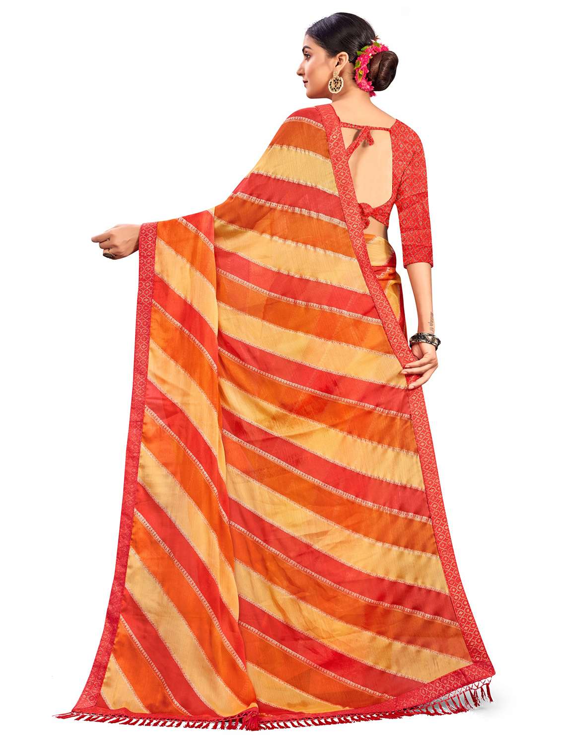 women leheriya printed saree with blouse - 22606853 -  Standard Image - 3