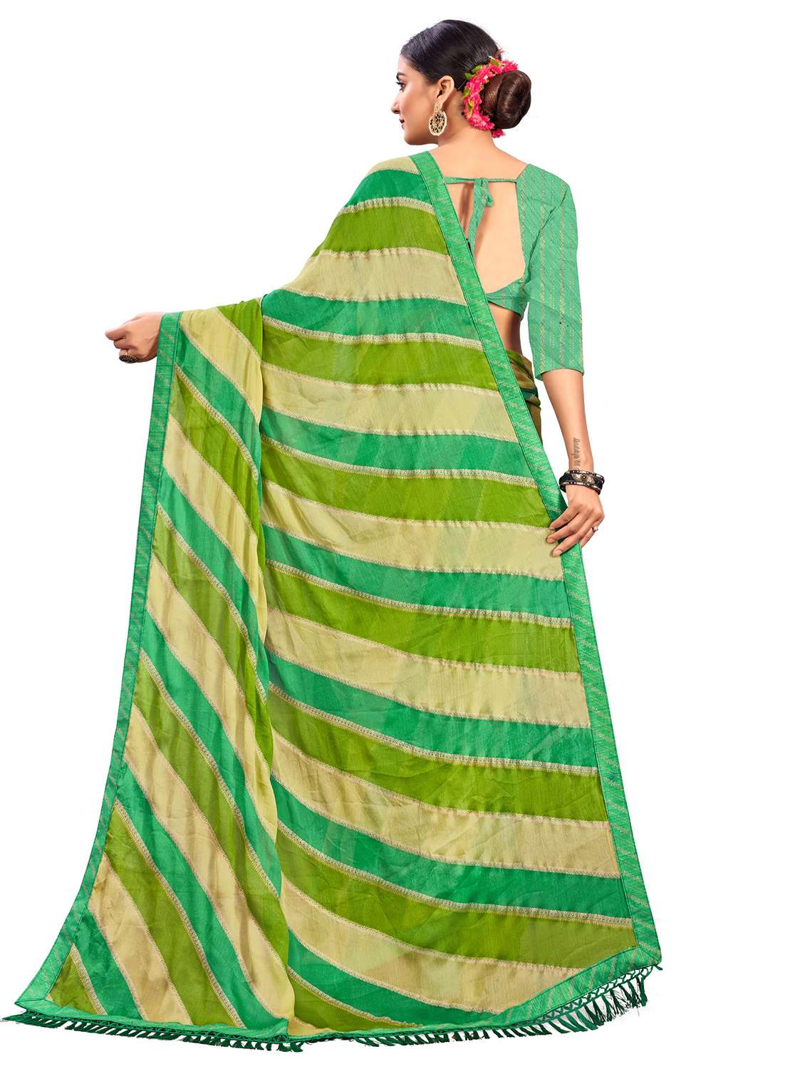 women leheriya printed saree with blouse - 22606855 -  Standard Image - 3