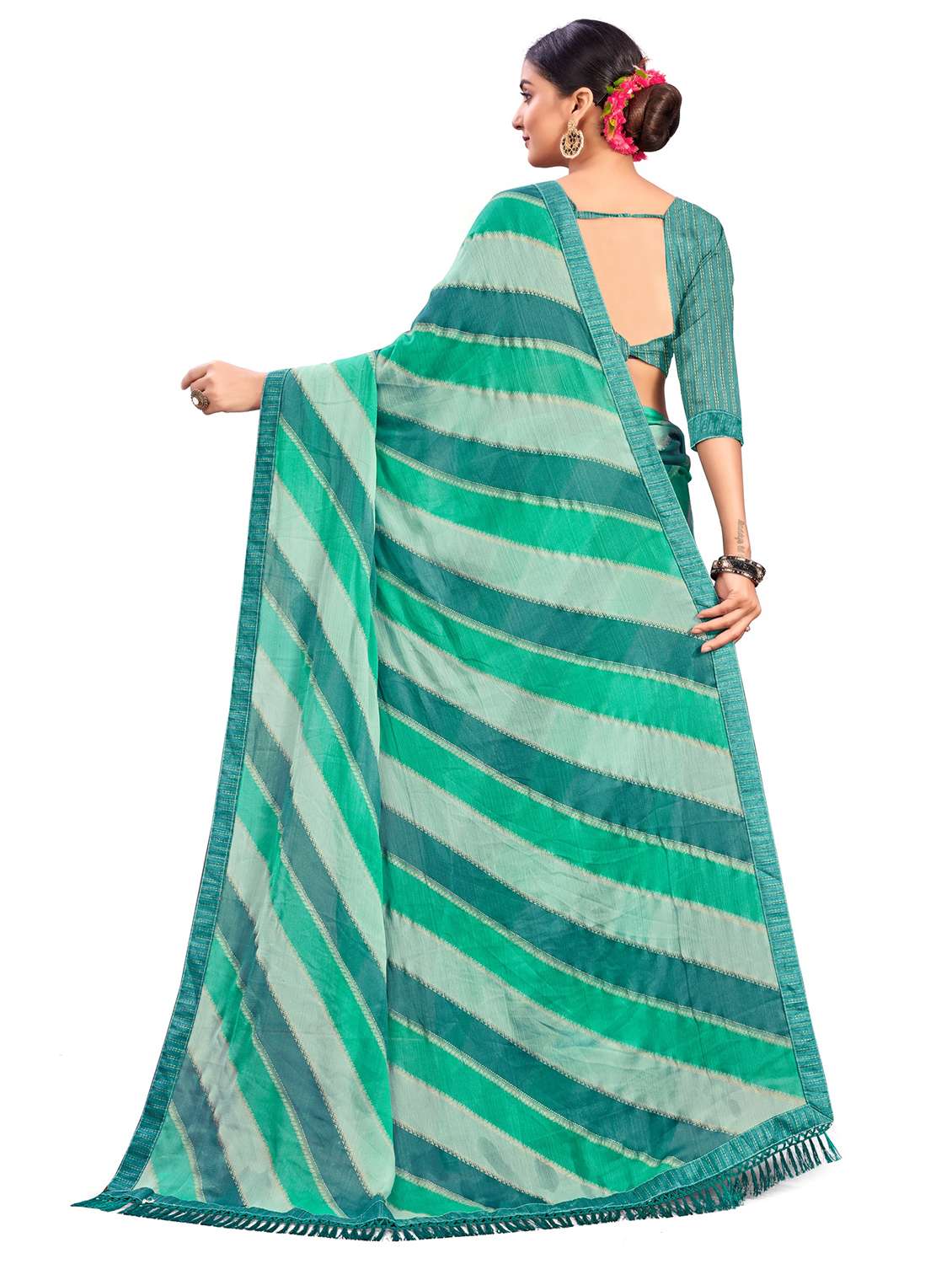 women leheriya printed saree with blouse - 22606857 -  Standard Image - 3