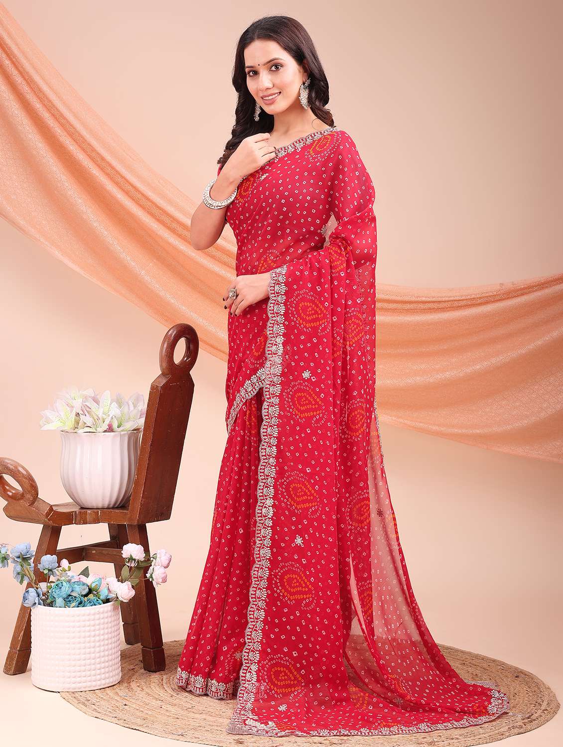 Women Bandhani Printed Saree With Blouse - 22606874 -  Standard Image - 3