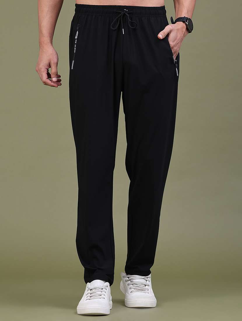 men solid mid rise full length track pant