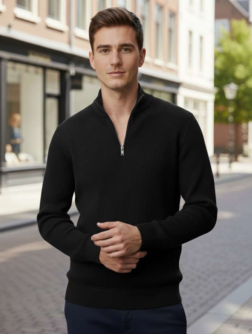 men solid long sleeve regular fit pullover