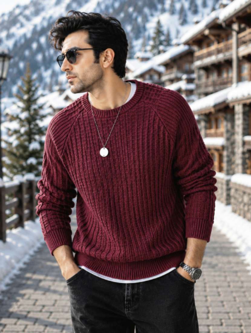 men self design raglan sleeve regular fit pullover