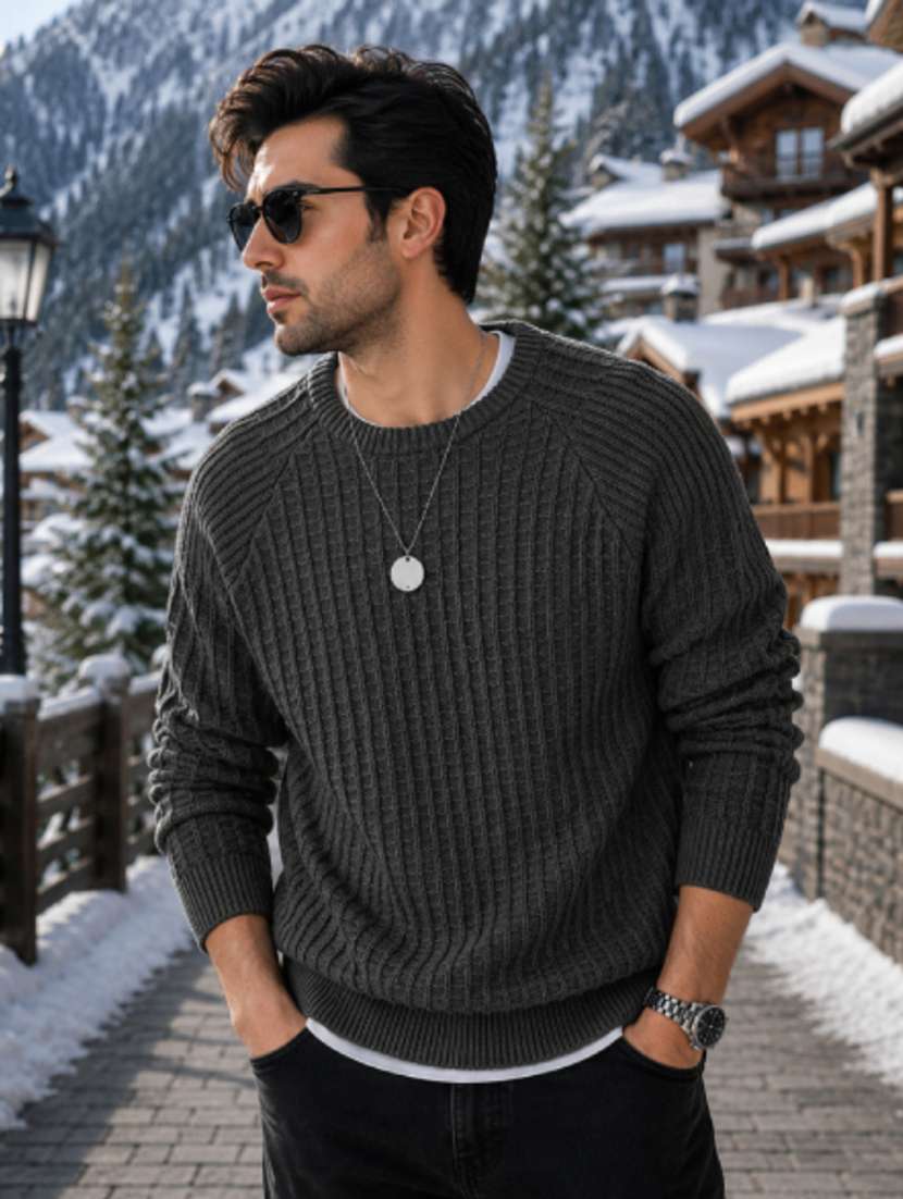 men self design raglan sleeve regular fit pullover