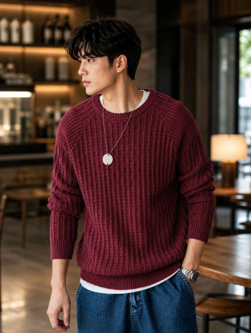 men self design raglan sleeve regular fit pullover