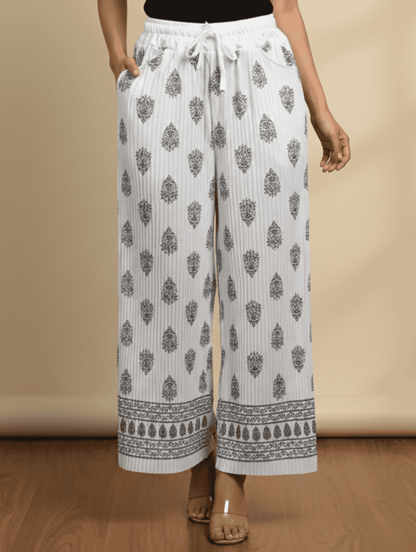 women printed mid rise straight palazzo