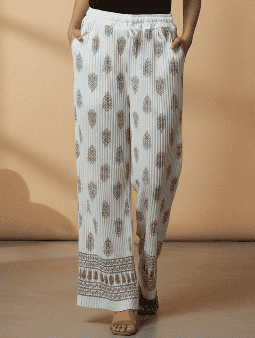 women printed mid rise straight palazzo