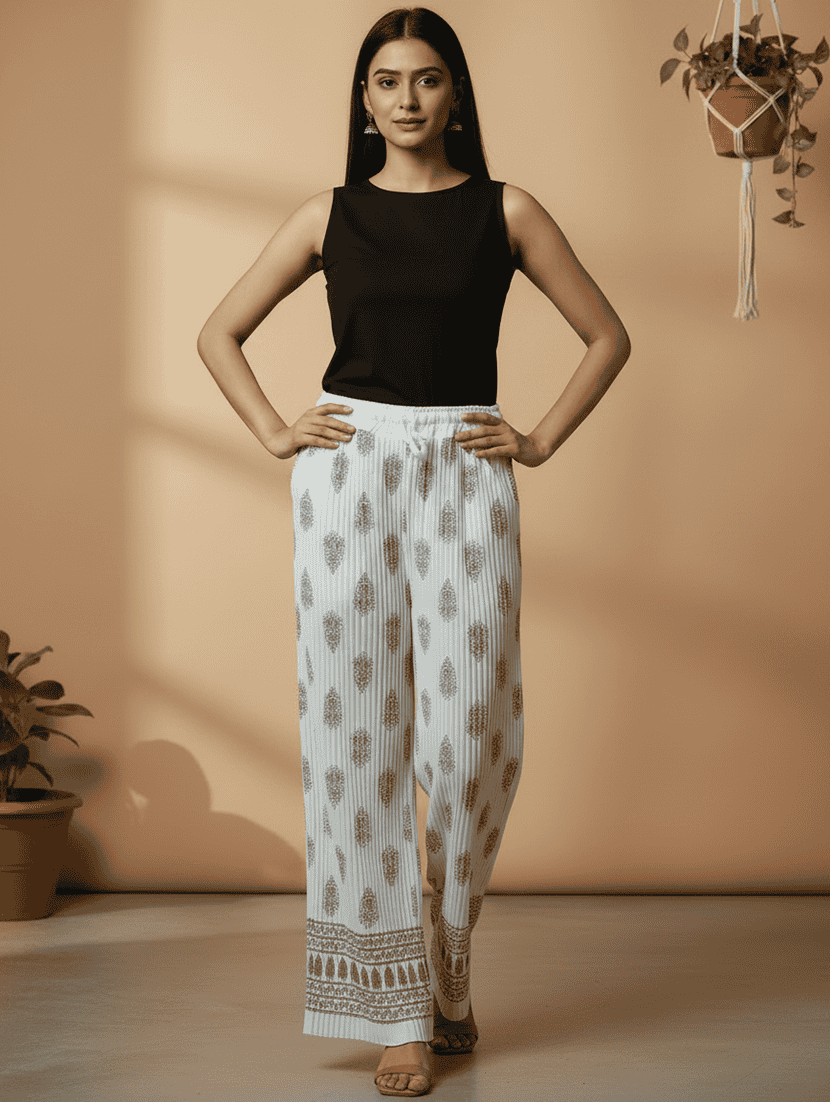 women printed mid rise straight palazzo - 22608441 -  Standard Image - 3