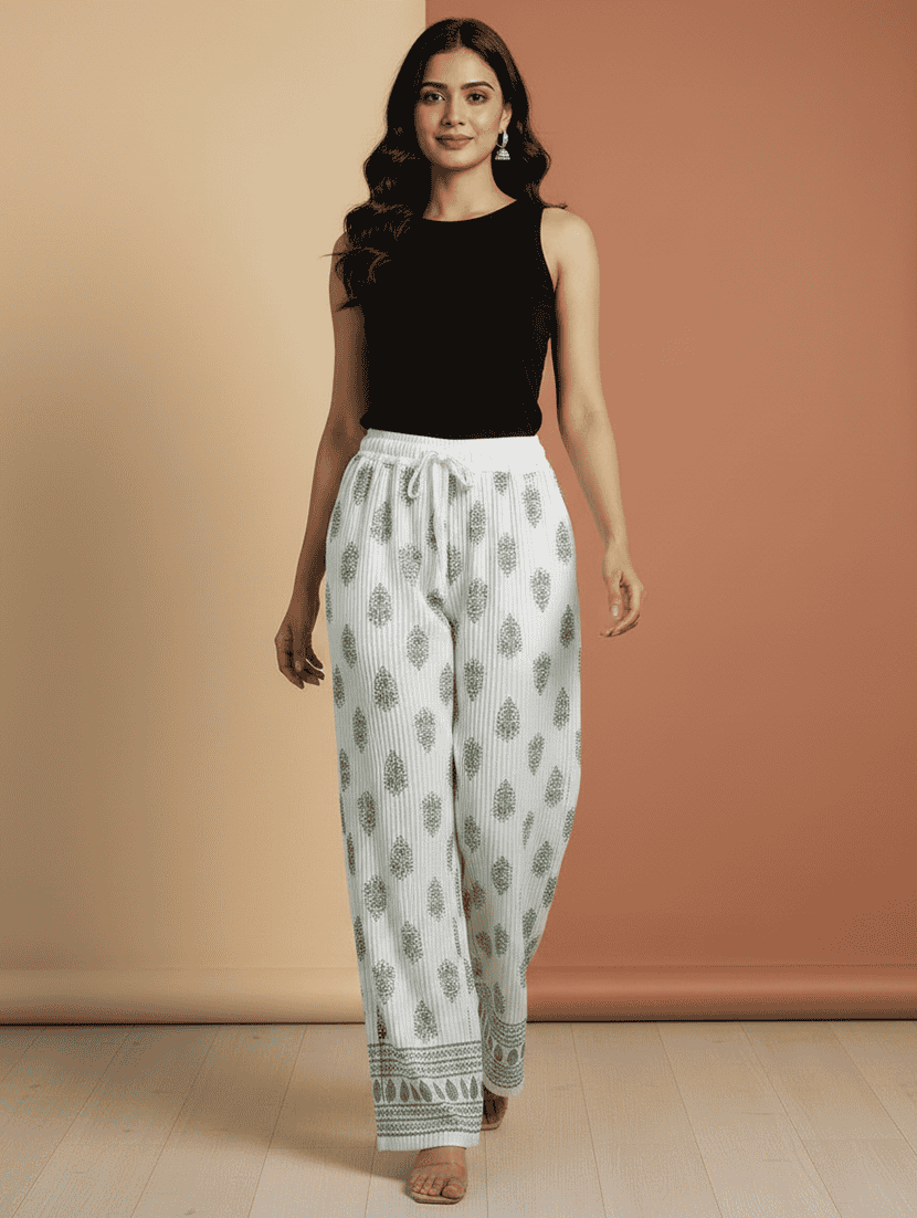 women printed mid rise straight palazzo - 22608442 -  Standard Image - 3