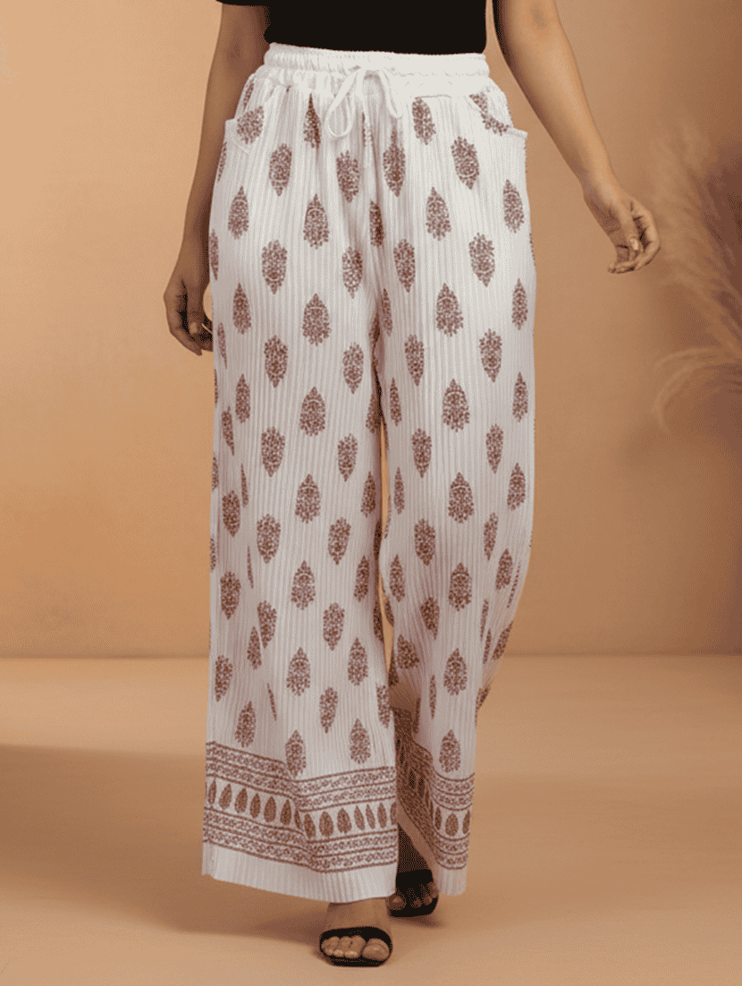 women printed mid rise straight palazzo