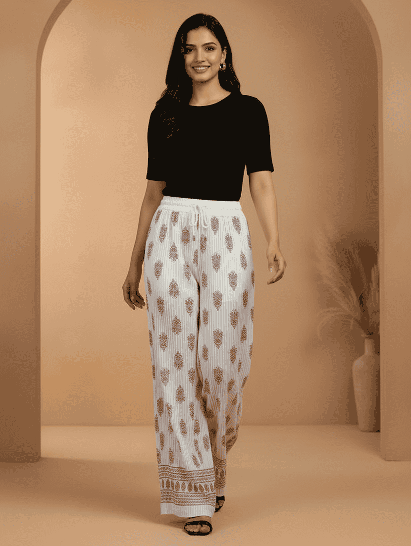 women printed mid rise straight palazzo - 22608443 -  Standard Image - 3