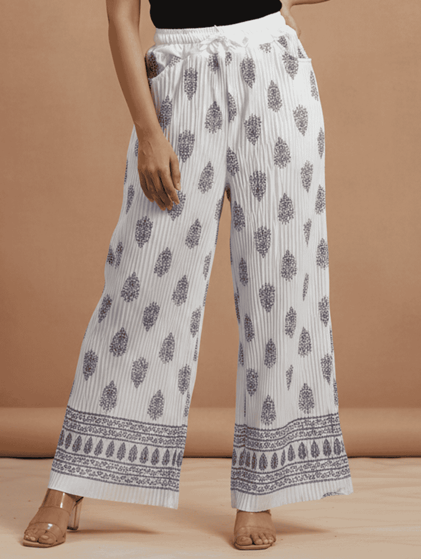 women printed mid rise straight palazzo