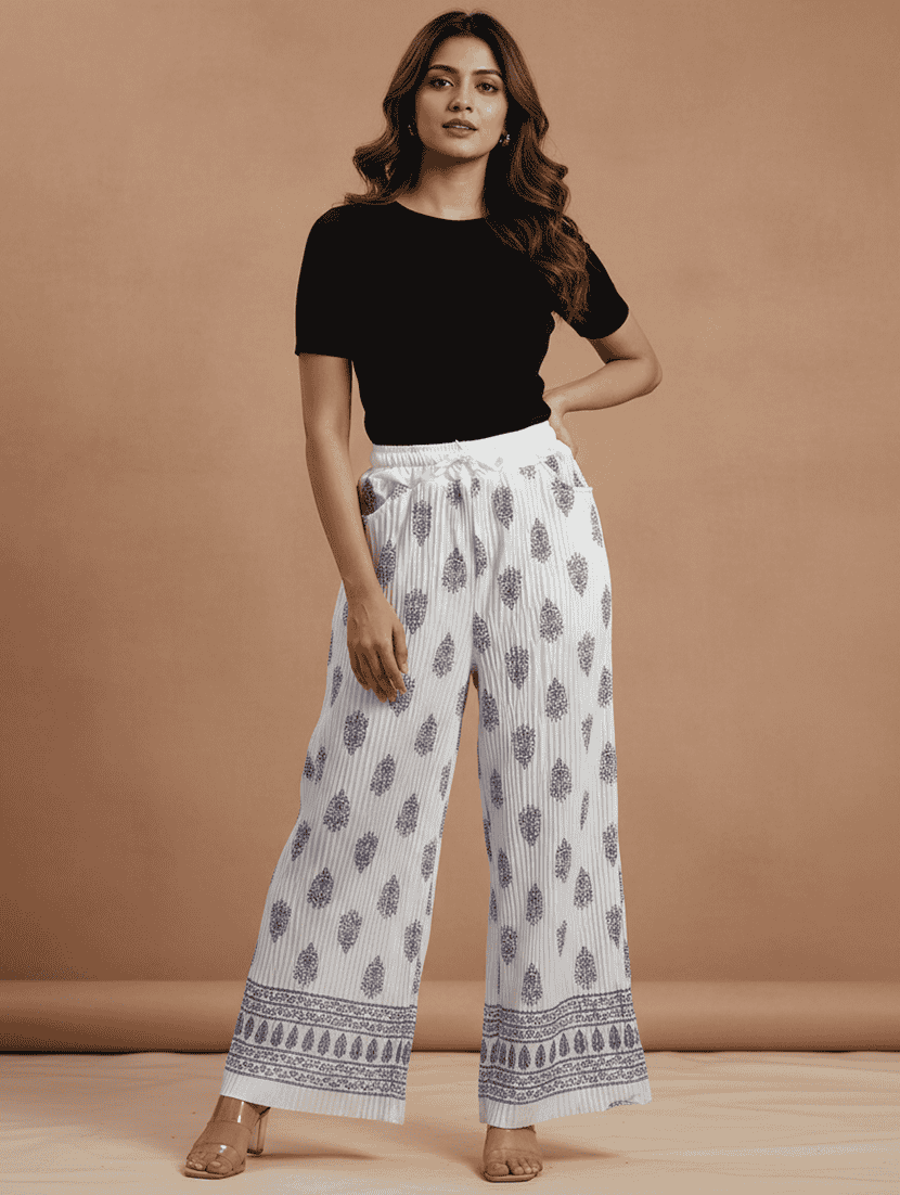 women printed mid rise straight palazzo - 22608444 -  Standard Image - 3