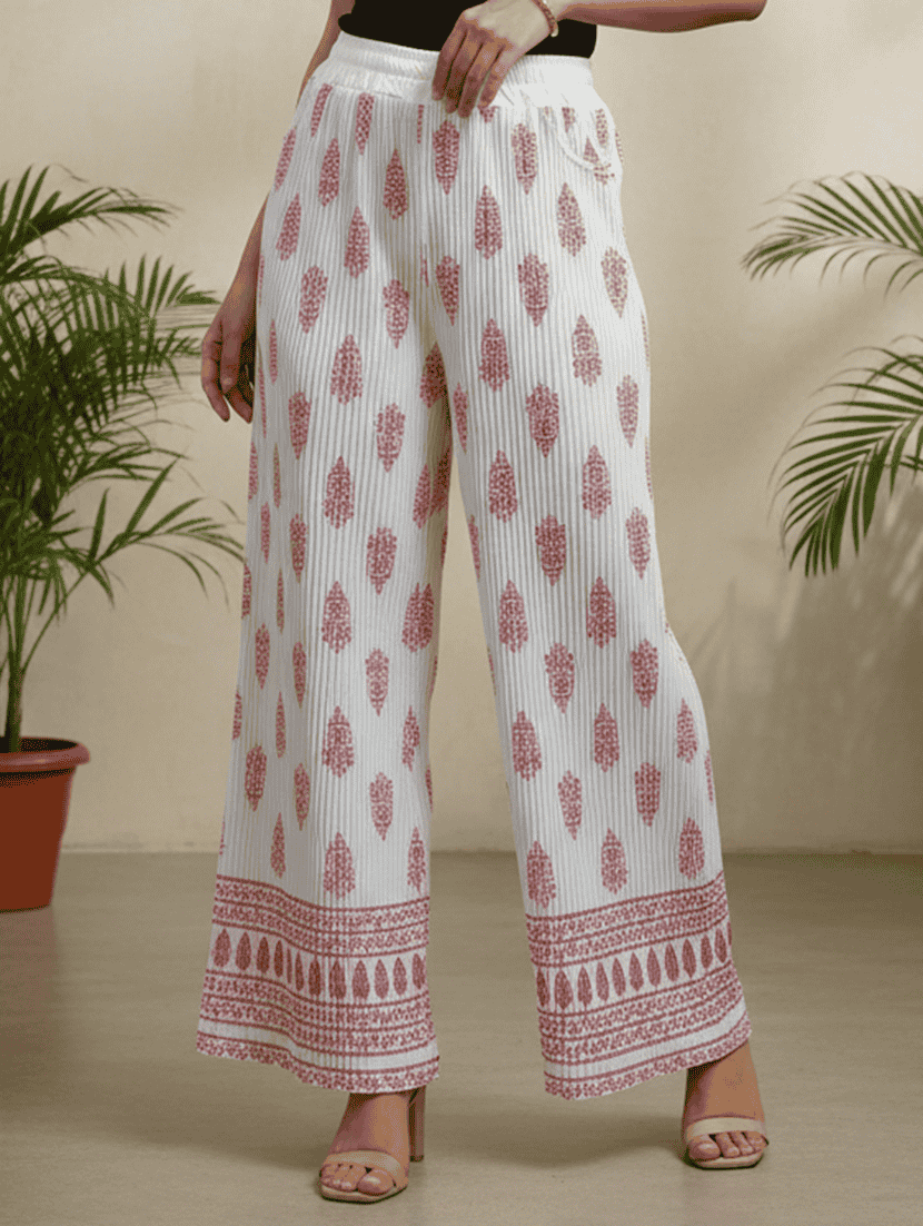 women printed mid rise straight palazzo