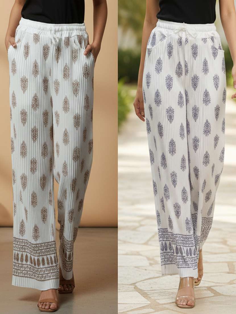 women pack of 2 printed mid rise straight palazzo