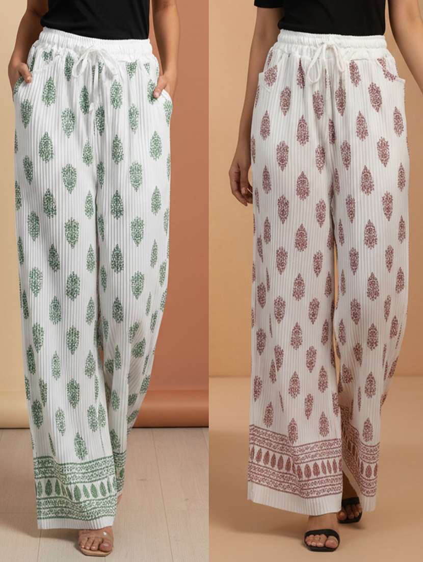 women pack of 2 printed mid rise straight palazzo
