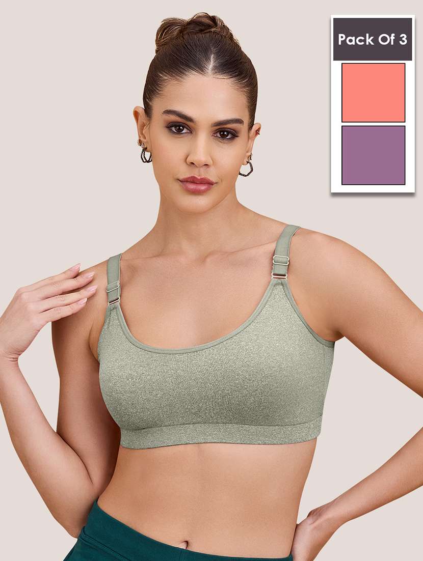 women pack of 3 solid full coverage sports bra