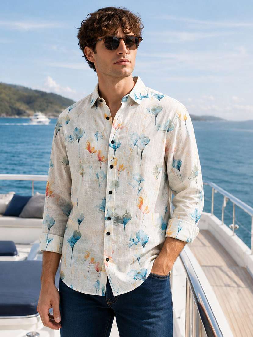men printed long sleeves regular fit shirt