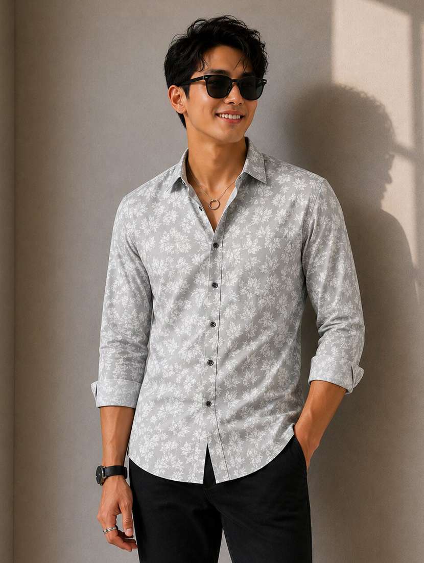 men printed long sleeves regular fit shirt