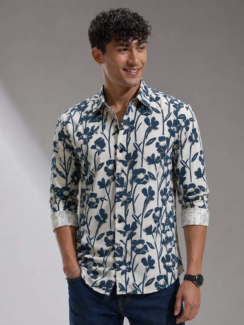 men printed long sleeves regular fit shirt