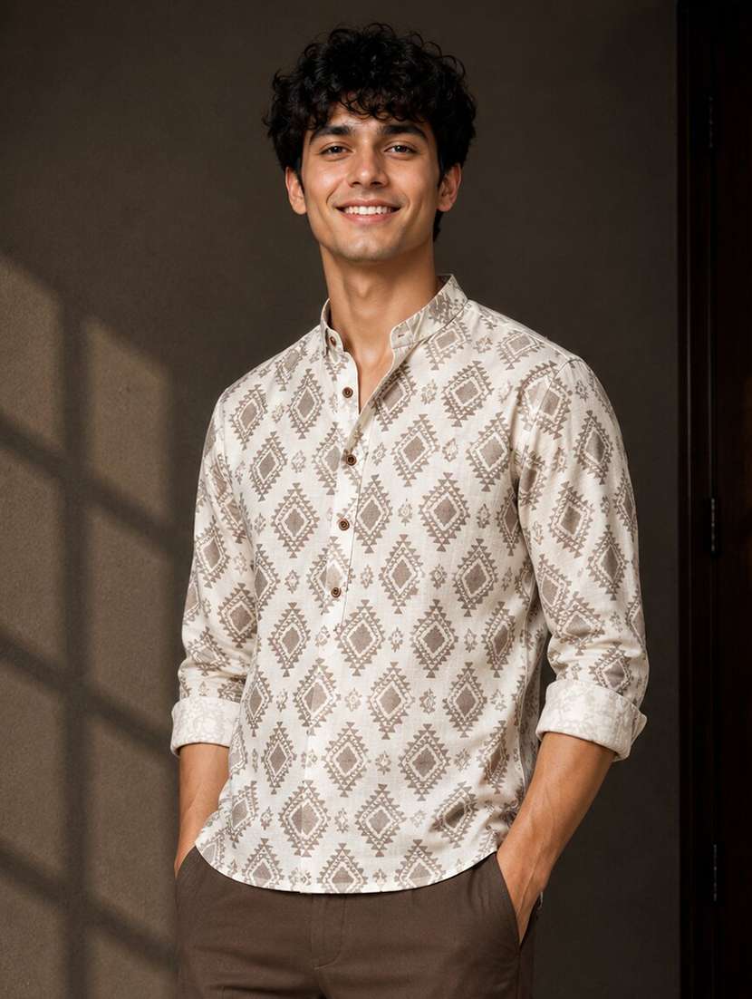 men printed long sleeves regular fit shirt