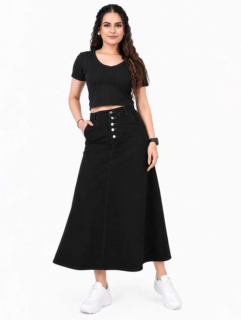 women solid high rise a-line skirt