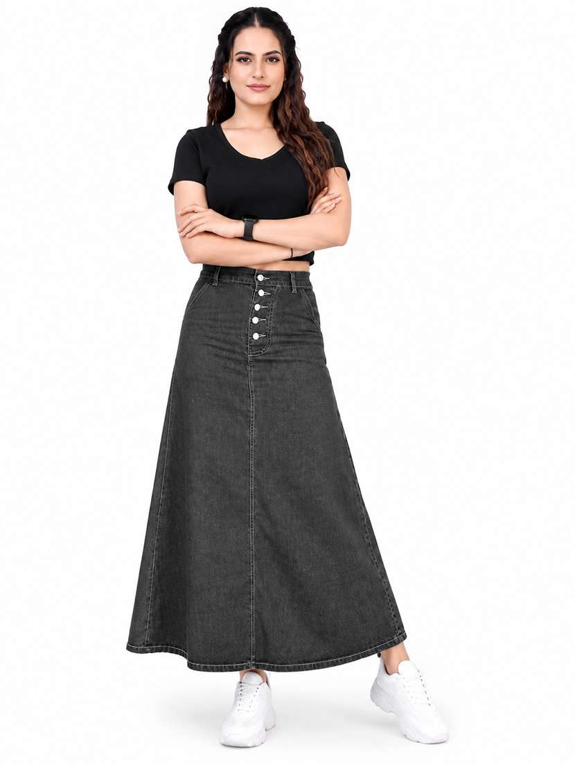 women solid high rise a-line skirt